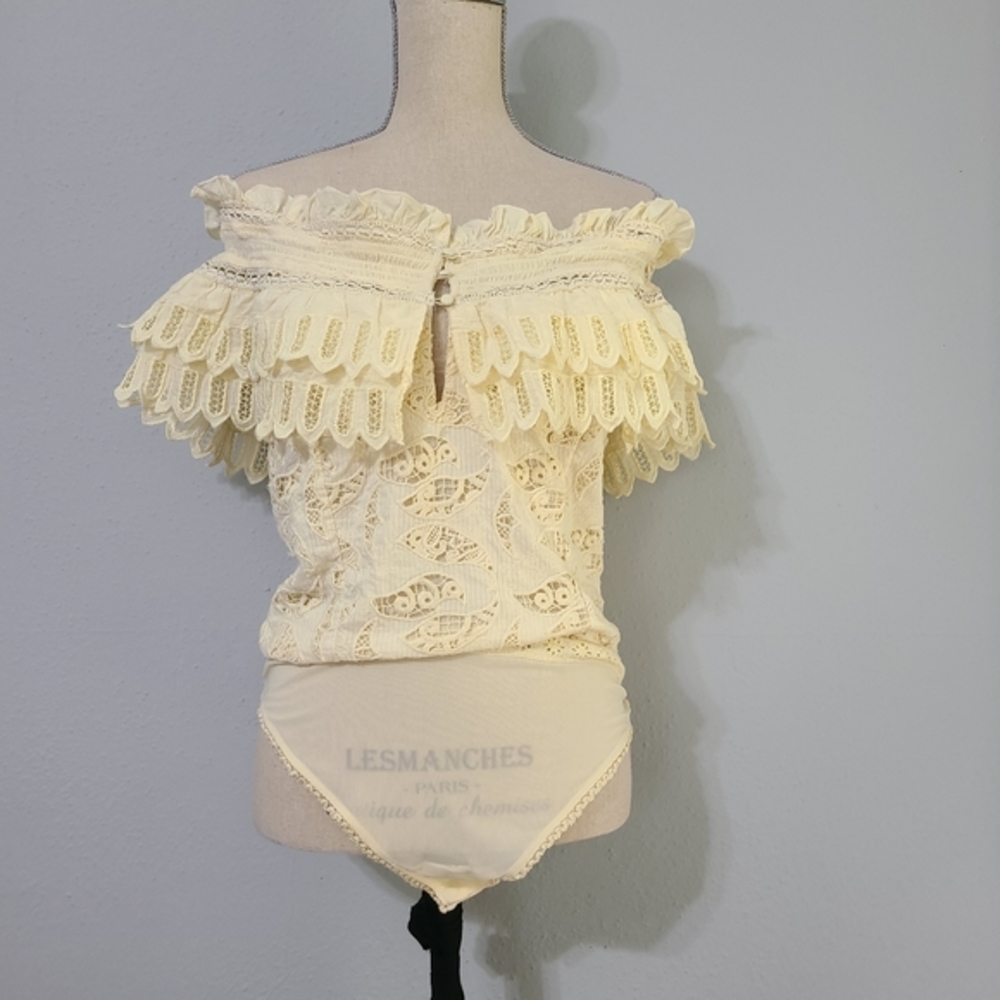 NWT Free People Lace Off the Shoulder‎ Bodysuit Size Large